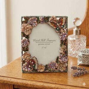VTG Watch Hill Framers Enamel & Crystal Butterfly Ornate Picture Frame Fairy 4x6